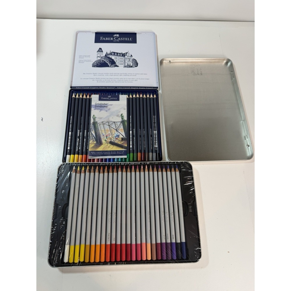 Lot of 2 Winsor & Newton & Faber-Castell Goldfaber 24 Colored Pencils Set Tins⁠